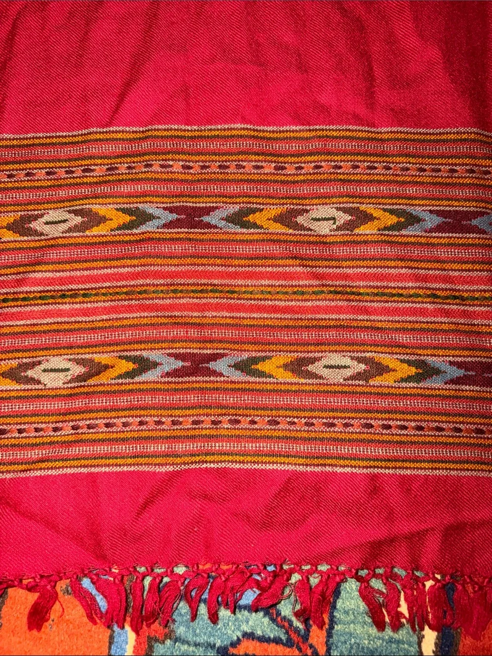 100% Pashmina Meditation Shawl - Himalayan Tribal Geometric Wrap